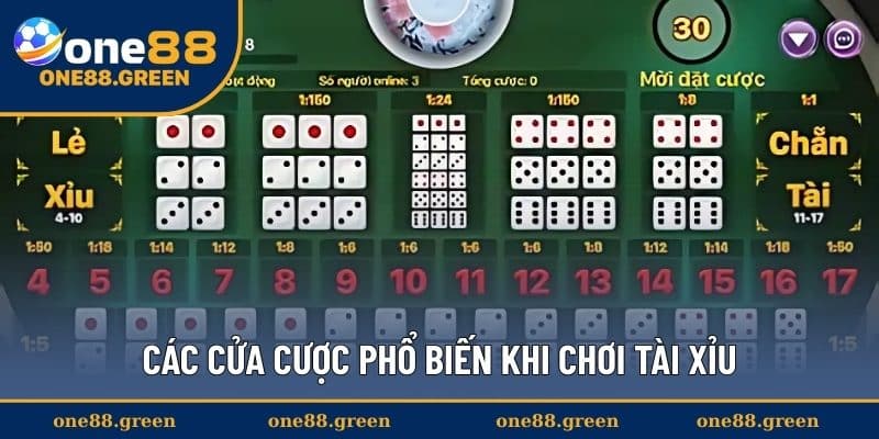 Các cửa cược phổ biến khi chơi tài xỉu